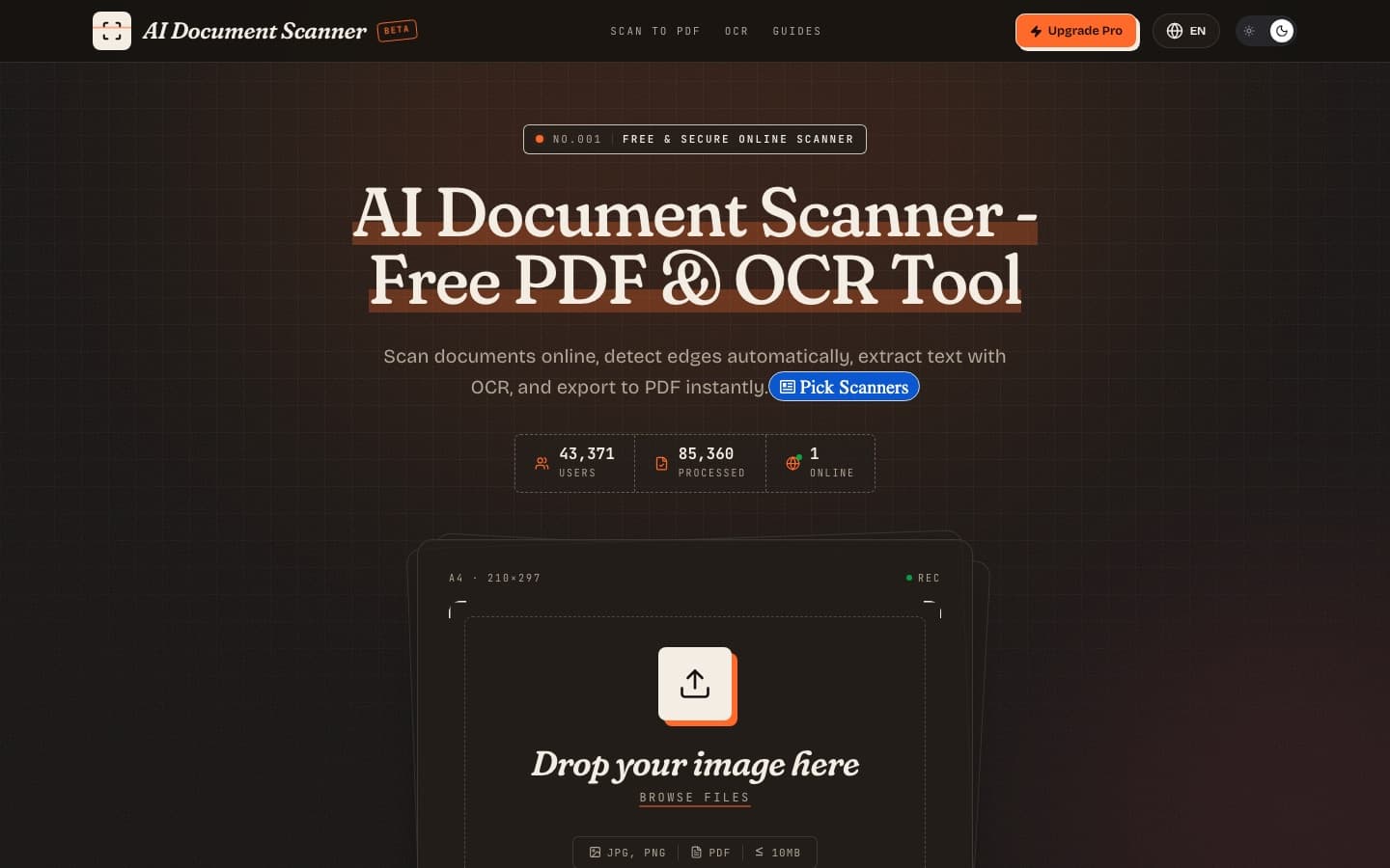 AI Document Scanner web sitesi ekran görüntüsü