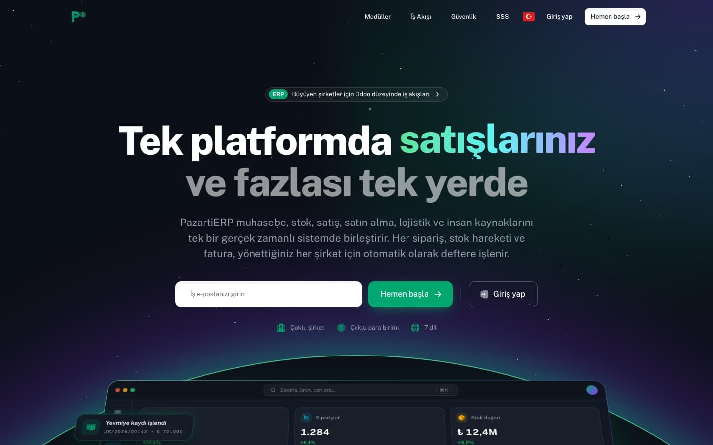 PazartiERP yönetim paneli ana sayfası