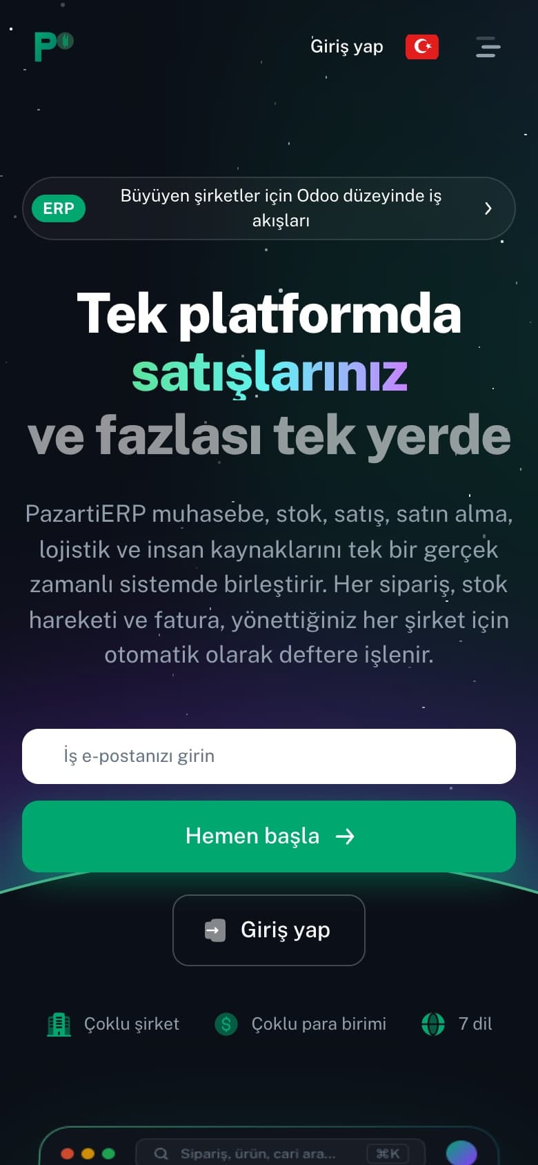 PazartiERP mobil görünüm